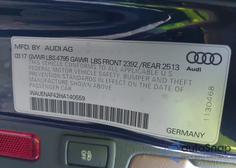 2017 Audi A4 2.0T Premium from USA, damaged, VIN WAUENAF42HA140559
